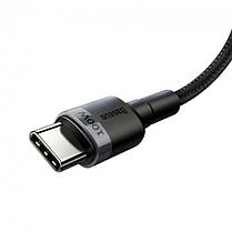 Кабель BASEUS CATKLF-ALG1 Сafule PD2.0 USB Type-З - USB Type-З 2м, 100W, 5A, чорно-сірий, фото 4