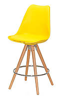 Стул полубарный Milan Bar-C 65 желтый 14, мягкое сиденье с подушкой из кожзама, деревянные буковые ножки