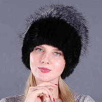 Чорна шапка з хутра кролика Рекс і помпоном колір 9. Чорний колір