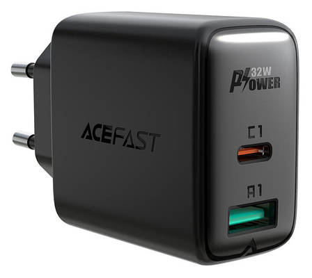 Зарядний пристрій (зарядка) для телефону ACEFAST A5 Type-C + USB 2.4 А Чорний, фото 1