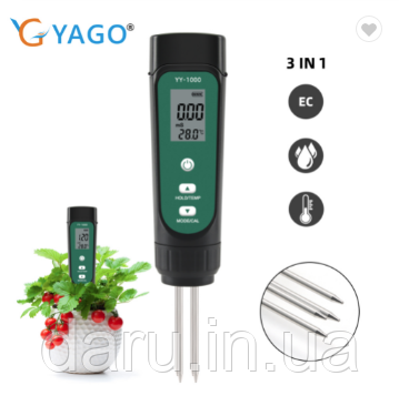 Кондукометр (солемер) для ґрунту YY-1000 C Yieryi, вологість і температура