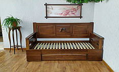 Прямий дерев'яний диван "Річард" 90х200 з декором і висувним ящиком від виробника (колір лісовий горіх)