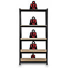 Стелаж металевий поличковий 180х90х40 Металевий стелаж у підвал макс. 175 кг на полку МДФ чорний, фото 4