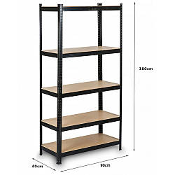 Металевий стелаж для складу гаража і дому 180х90х40 міцний стелаж з полицями розбірний чорний