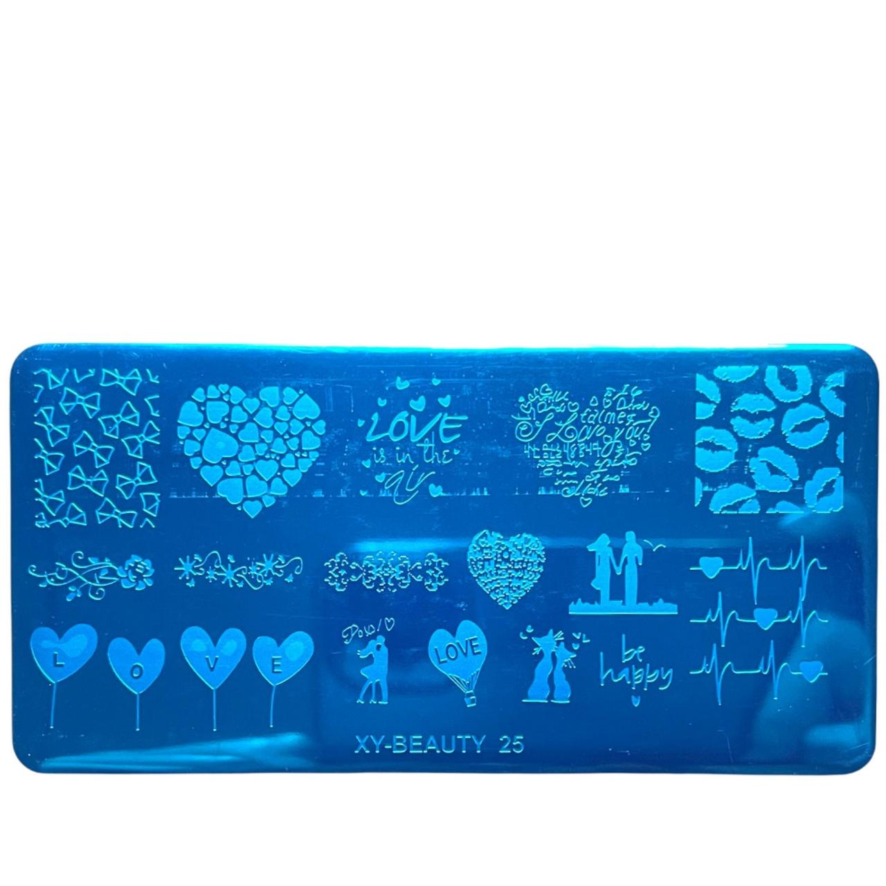 Пластина для Стемпинга Металева Сердечка Губки-Поцілунки XY-Beauty 25 12*6 см, фото 1