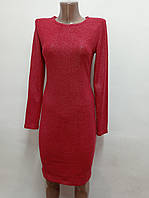 Платье женское красное облегающее с серебристым напылением