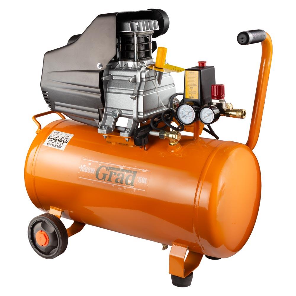 Компресор одноциліндровий 1.5 кВт 198 л/хв 8бар 50 л (2 крани) GRAD (7043565)