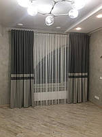 Шторная ткань Софт в полоску серого цвета Двухстороняя портьерная однотонная ткань шторы с полоской