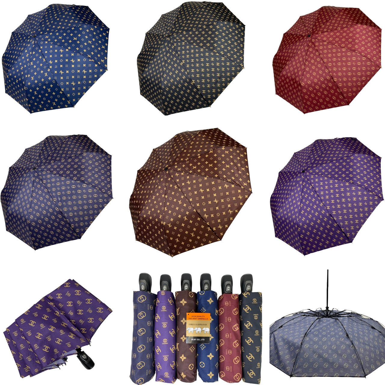 Парасоля жіноча автомат Moda з зображенням логотипів модних брендів, на 10 спиць, 1735