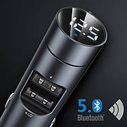 Автомобільний FM-модулятор BASEUS 2USB 3.1 A 15W Energy Column Car Wireless MP3 Charger (темно-сірий), фото 4