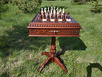 Шахматный стол/доска "Battle Pleasure" с двумя ящиками для хранения шахмат "Elite" с резьбой по дереву