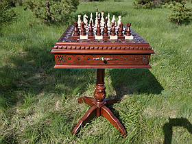 Шаховий стіл/дошка "Battle Pleasure" з двома ящиками для зберігання шахів "Elite" з різьбленням по дереву