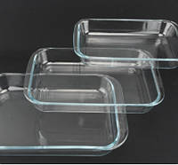 Стеклянные жаропрочные противни для выпечки запекания и кондитерки 3 штуки А-Плюс набор прямоугольных форм