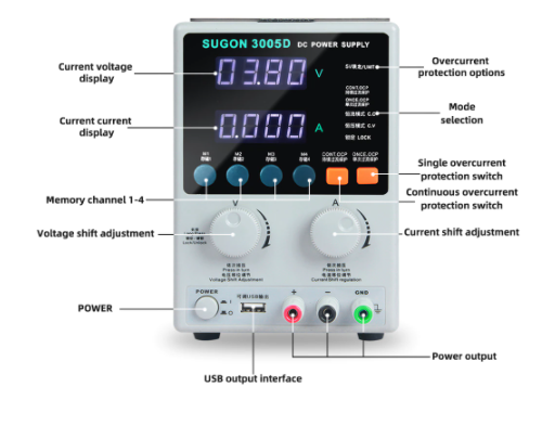 Блок питания Sugon 3005D 30V, 5A, цифровая индикация, 4 канала памяти, USB 5V - фото 3 - id-p1554507196