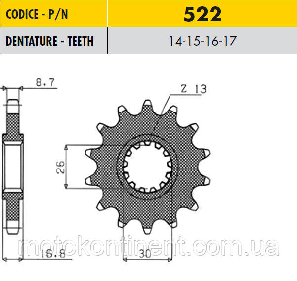 SUNSTAR 52216 Зірка передня на 16 зубів HONDA CB, CBF, CBR, RVT, VF, VFR, VTR 750/900/1000 JTF333.16