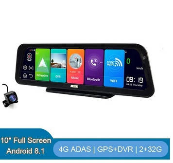 DVR E98 Відеореєстратор на торпеду - 2 камери / GPS / 10" IPS Екран / 4Ядра / 32Gb / 2Gb Ram / Android /4G