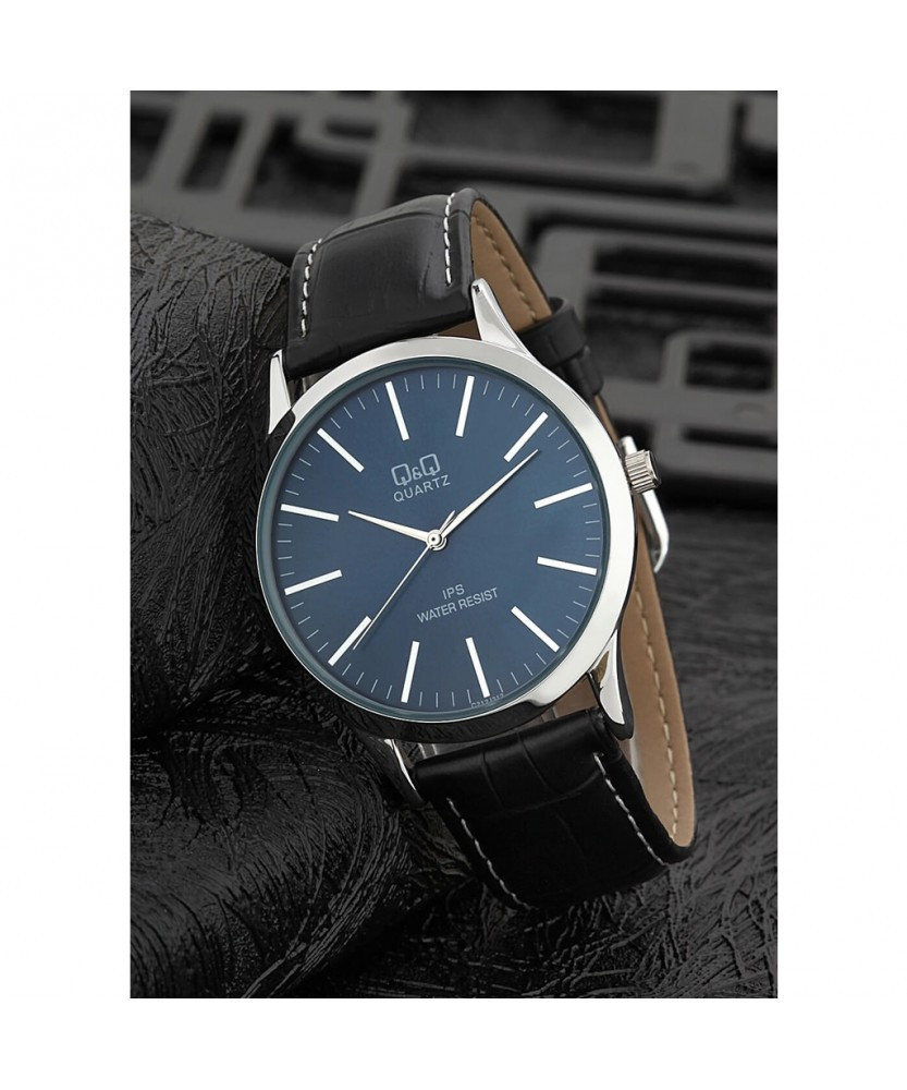 Мужские классические наручные часы Q&Q C212 черные с синим - фото 3 - id-p1554571436