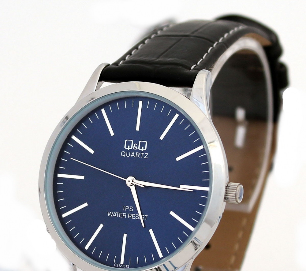 Мужские классические наручные часы Q&Q C212 черные с синим - фото 2 - id-p1554571436