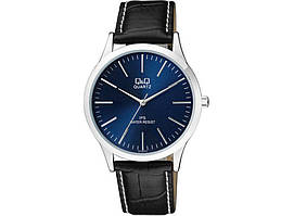 Чоловічий класичний наручний годинник Q&Q C212 чорний із синім