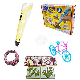 3D Ручка для дітей 3Д ручка 3-го покоління з дисплеєм LCD Pen 3 Набір з Еко Пластиком та трафаретом жовта