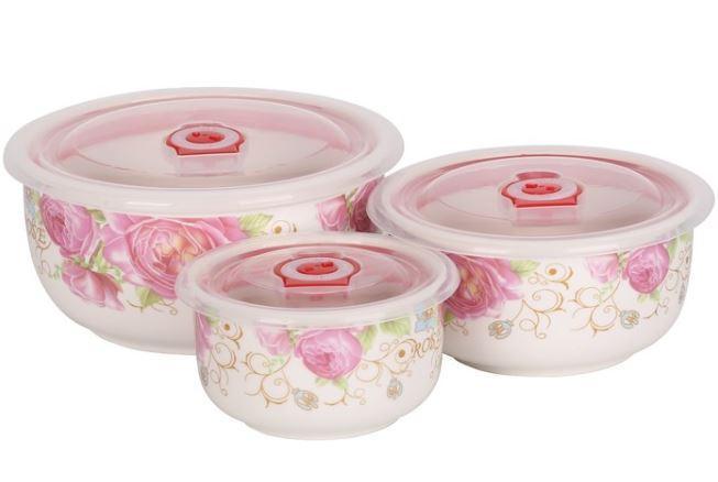 Набір керамічних контейнерів з вакуумною кришкою 3 шт, фото 1