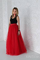 Длинная женская юбка в пол из евросетки цвет красный