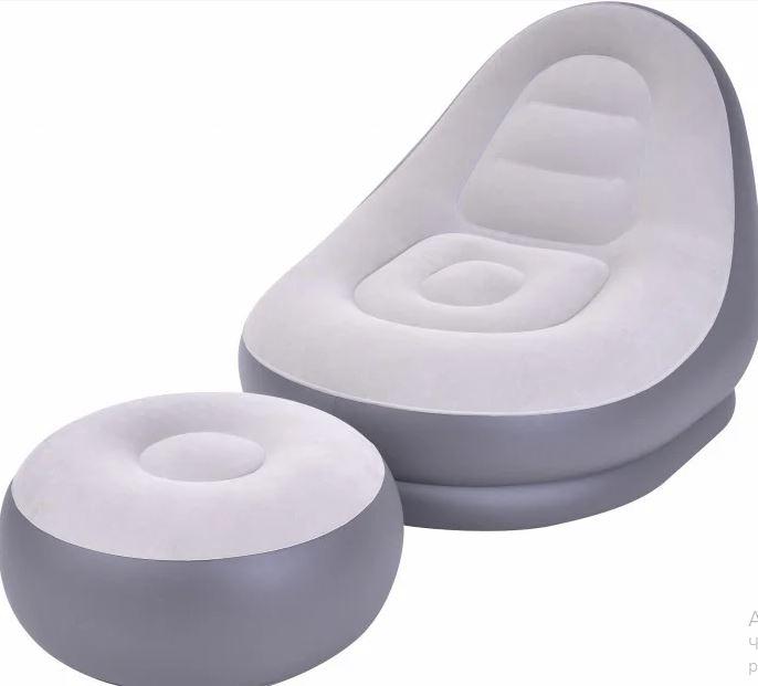 Надувний диван із пуфом Air Sofa Надувне крісло велюрове з пуфом, фото 1