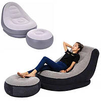 Надувний диван із пуфом Air Sofa Надувне крісло велюрове з пуфом, фото 2