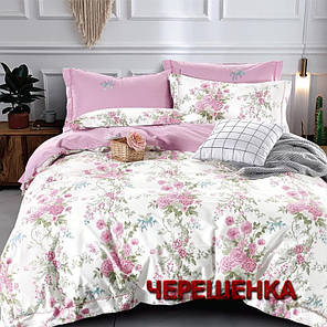 Тканина для постільної білизни Бязь "Gold" Lux GL1806 (A+B) - (50м+50м) квітковий принт на білому на рожевому, фото 1