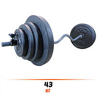 Штанга W-образная 115 см наборная 43 кг гранилитовые диски не металл R_8884