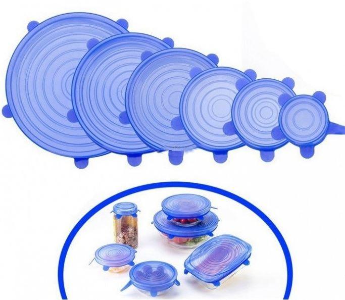 Набір з 6 штук силіконових кришок для зберігання продуктів, фото 1