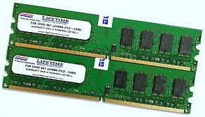 Пара оперативної пам'яті LifeTime DDR2 4Gb (2Gb+2Gb) 667MHz PC2 5300U CL5 Б/В