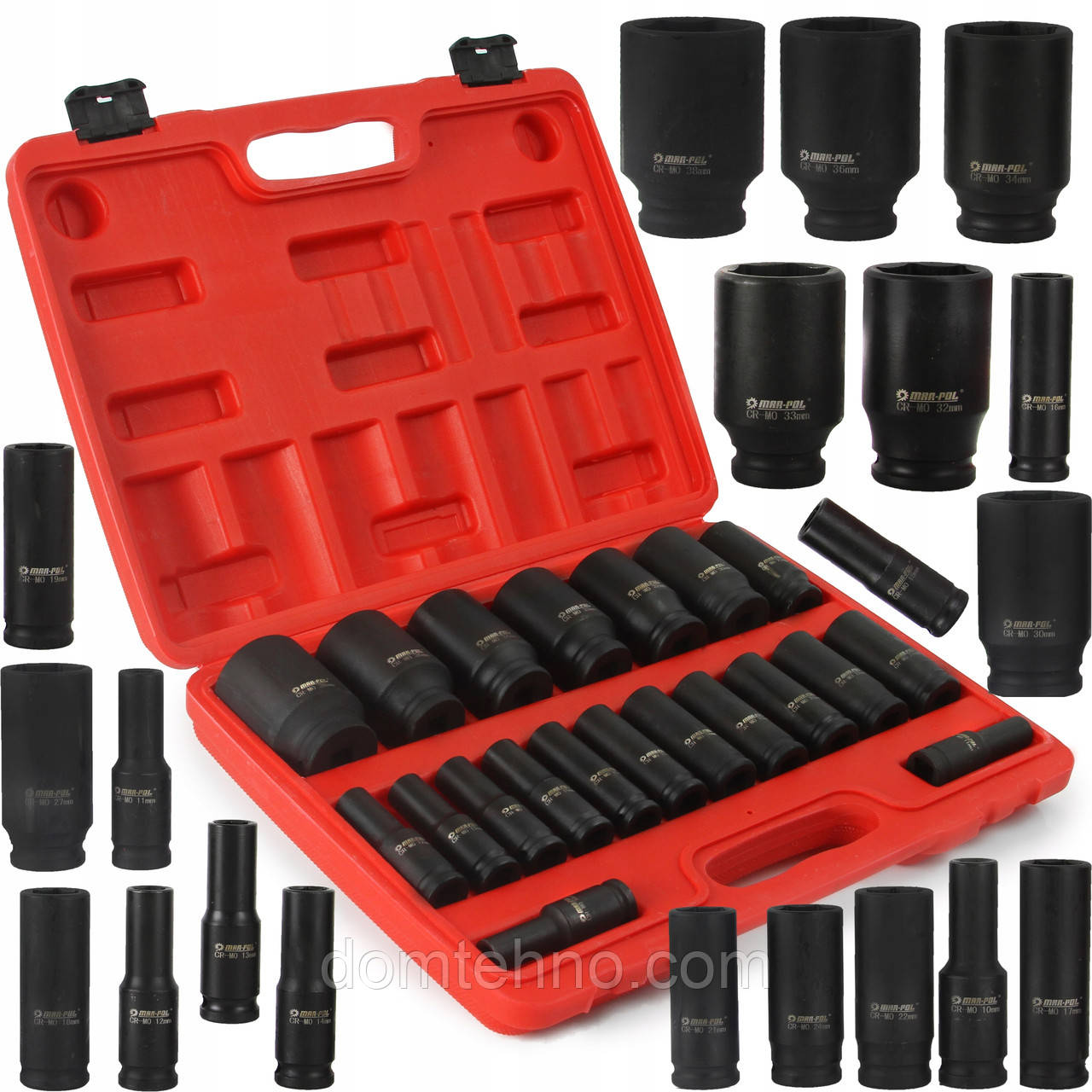 Ударні головки для гайковерта 1/2" 20 ШТ. MAR-POL 10-38мм насадки M58258 Mar-Pol