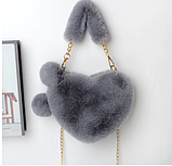 Хакі хутряна сумка у формі серця зі штучного хутра з помпоном, сумка-клатч через плече, фото 2