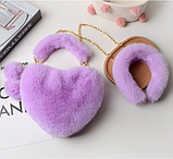 Блідо-рожева пудра сумка серце хутряна, фото 4