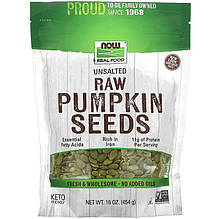 Сире насіння гарбуза NOW Foods, Real Food "Unsalted Raw Pumpkin Seeds" не солоні (454 г)