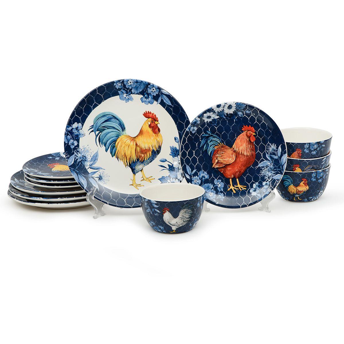 Столовий сервіз з кераміки на 4 персони 12 предметів "Півень Індіго" Certified International, фото 1