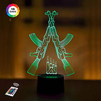 3D нічник "Автомати" (ВОЛІЧНЕ ЗОБРАЖЕННЯ) + 16 кольорів + пульт ДК + батарики (3 ААА)  3DTOYSLAMP