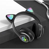 Наушники блютус с ушками Bluetooth MDR CAT ear с подсветкой Черные