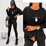 Женский трикотажный прогулочный костюм с лосинами рубчик, 42-44, 44-46, 46-48, черный, синий, хаки, серый, фото 6