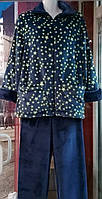 Стильный женский махровый домашний костюм, синяя пижама на молнии с карманами