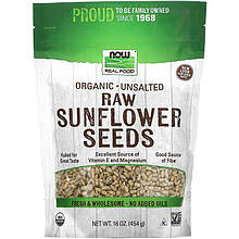 Сире насіння соняшника NOW Foods "Organic Unsalted Raw Sunflower Seeds" сертифіковані без солі (454 г)