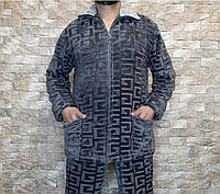 Мужская пижама махра софт на молнии, костюм домашний для сна серый