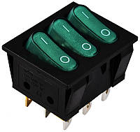 Клавишный переключатель 3 клав. с подсветкой (зеленый) KCD2-3101N GR/B АСКО-УКРЕМ [A0140040121]