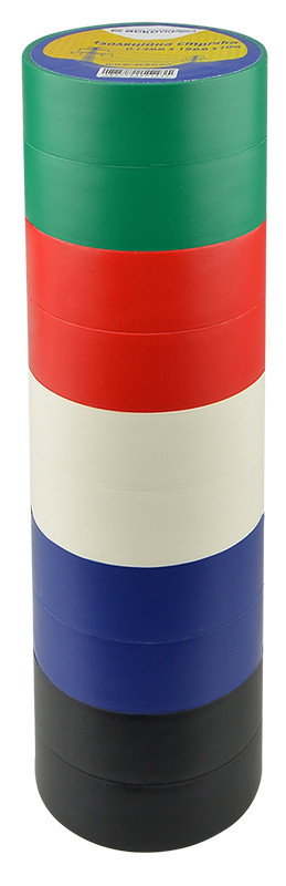 Ізострічка ПВХ 0,13мм*19мм/10м Набір №1 (2 чорні+2сині+2червоні+2зелені+2білі=10 шт.), фото 1