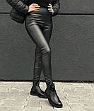 Лосини жіночі чорні зі стрейчевої матової штучної шкіри із завищеною талією, фото 2