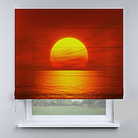 Римская штора с фотопечатью, веревочный карниз, ткань велюр, Закат солнца на море,140х170 см