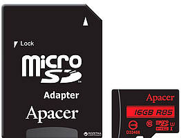 Карта памяти Apacer microSDHC 16Gb UHS-1 (R-85 Mb/s) + Adapter SD