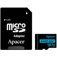 Карта пам'яті Apacer microSDXC 64Gb V30 (UHS-1 U3) (R-100 Mb/s) + Adapter SD