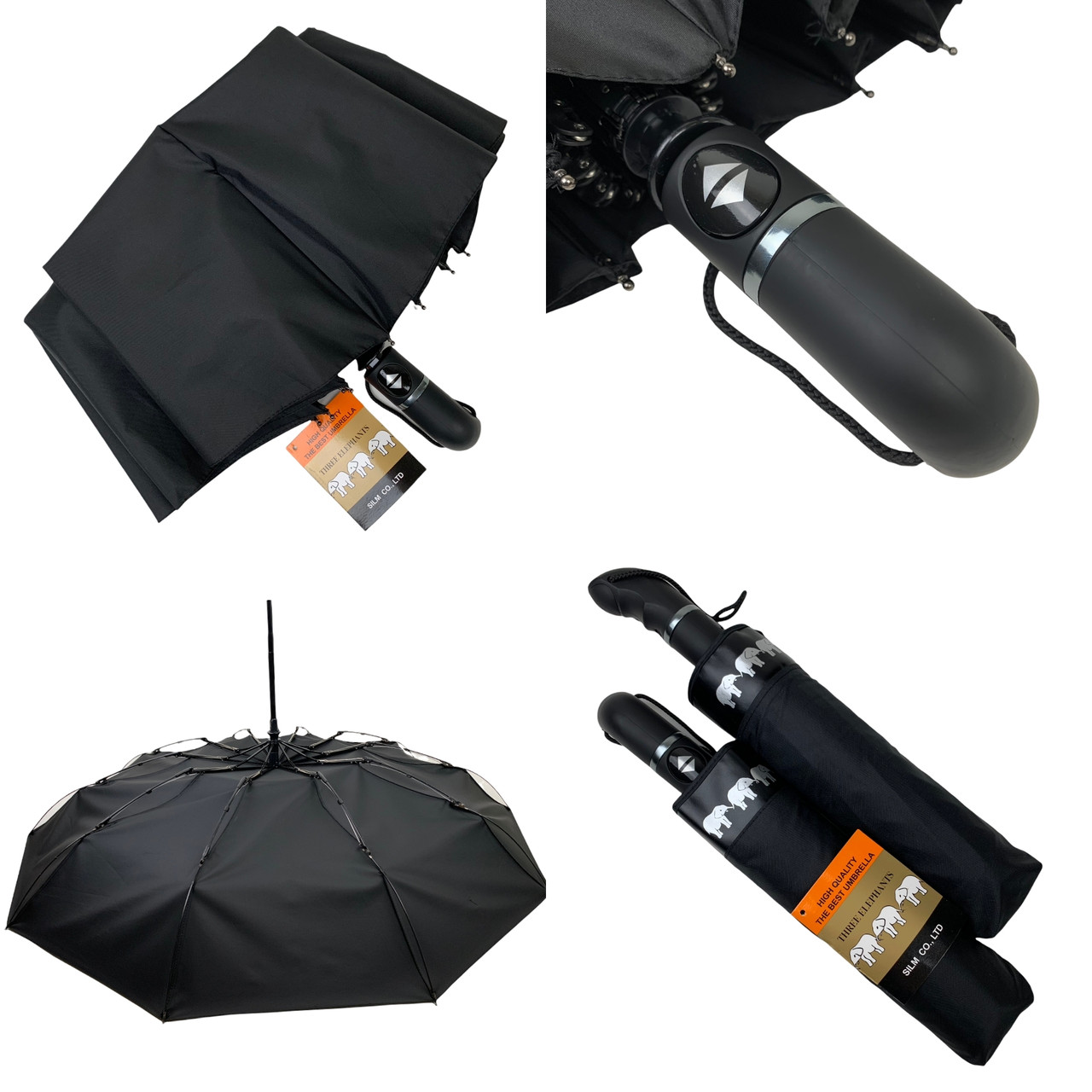 Чоловіча парасоля-автомат "Три слона", на 10 спиць, чорний, 7560